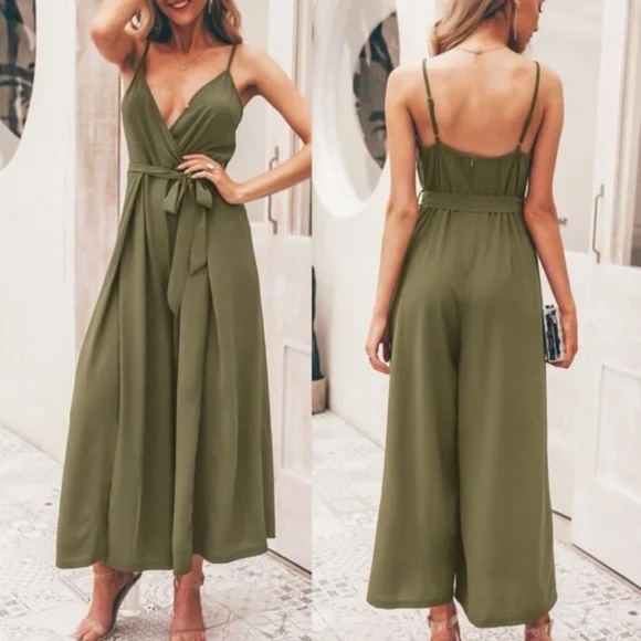 Boho Burnt Orange split thigh belted Wide Leg cami jumpsuit - Picture 14 of 16